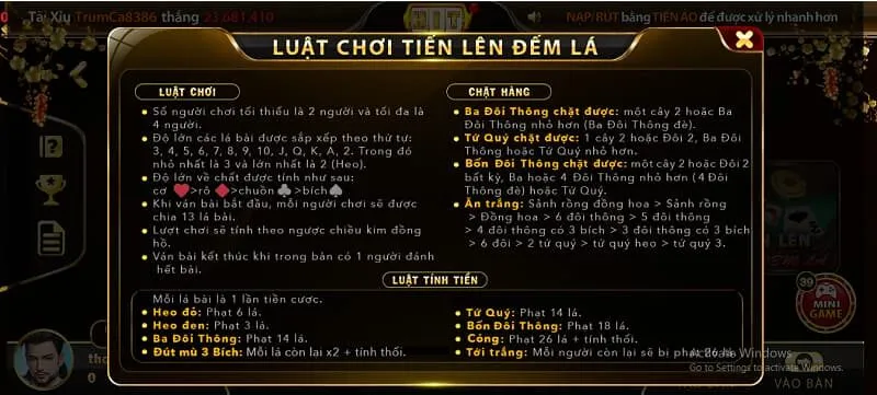 luật chơi tiến lên đếm lá