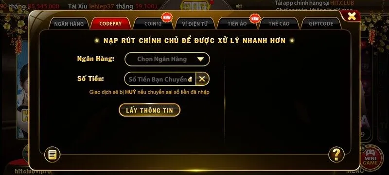 Nạp tiền vào HitClub có mất phí không?